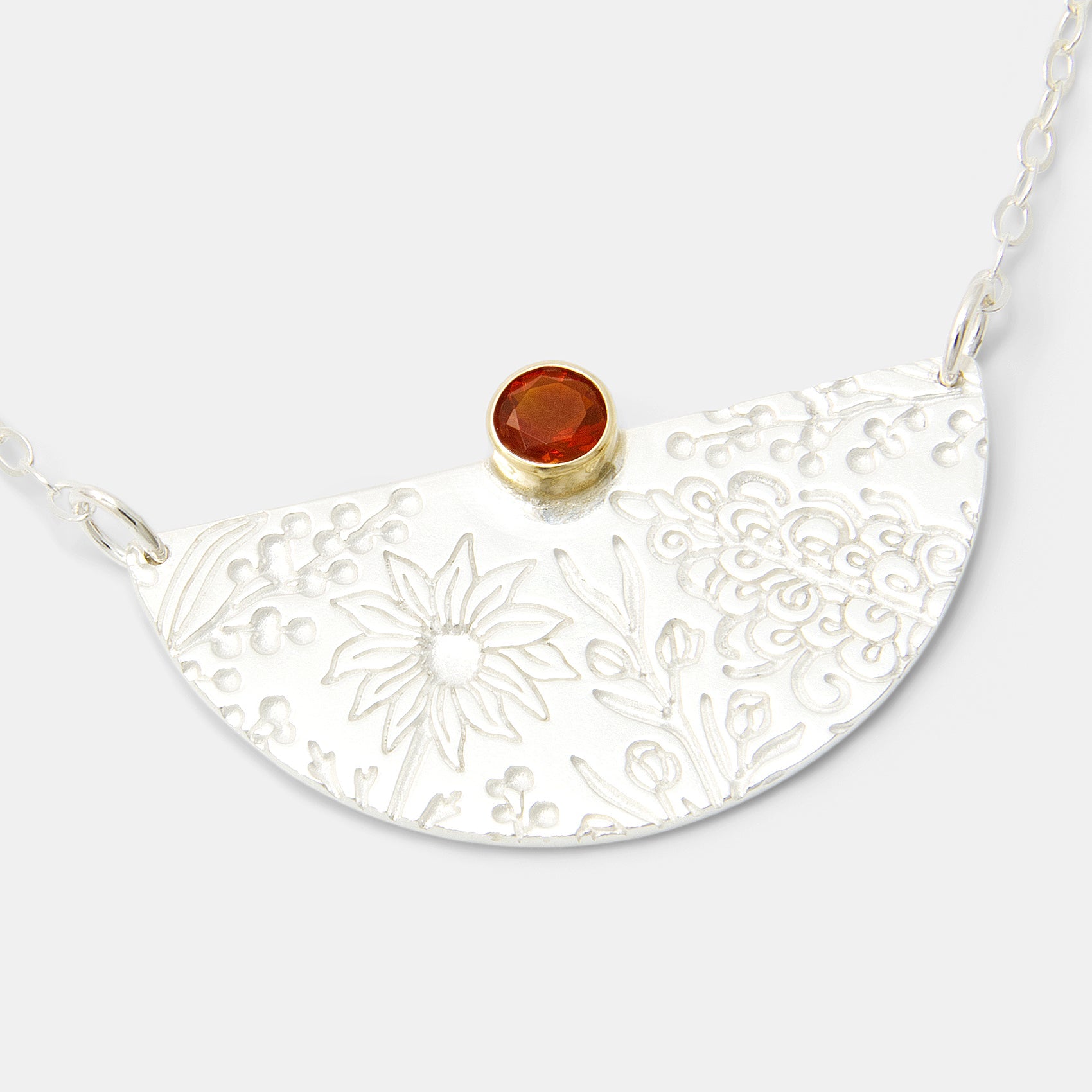 Australian Flora Half Pattern & Fire Opal Necklace - Simone Walsh Jewellery Australia