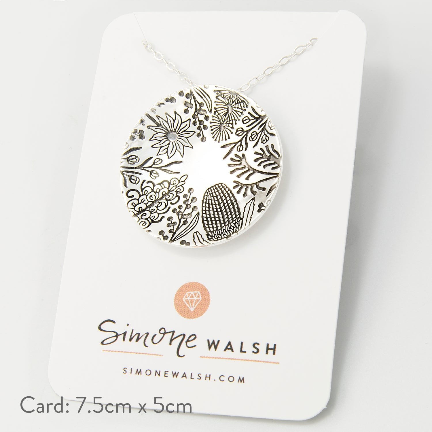 Australian Flora Pattern Pendant Necklace - Simone Walsh Jewellery Australia