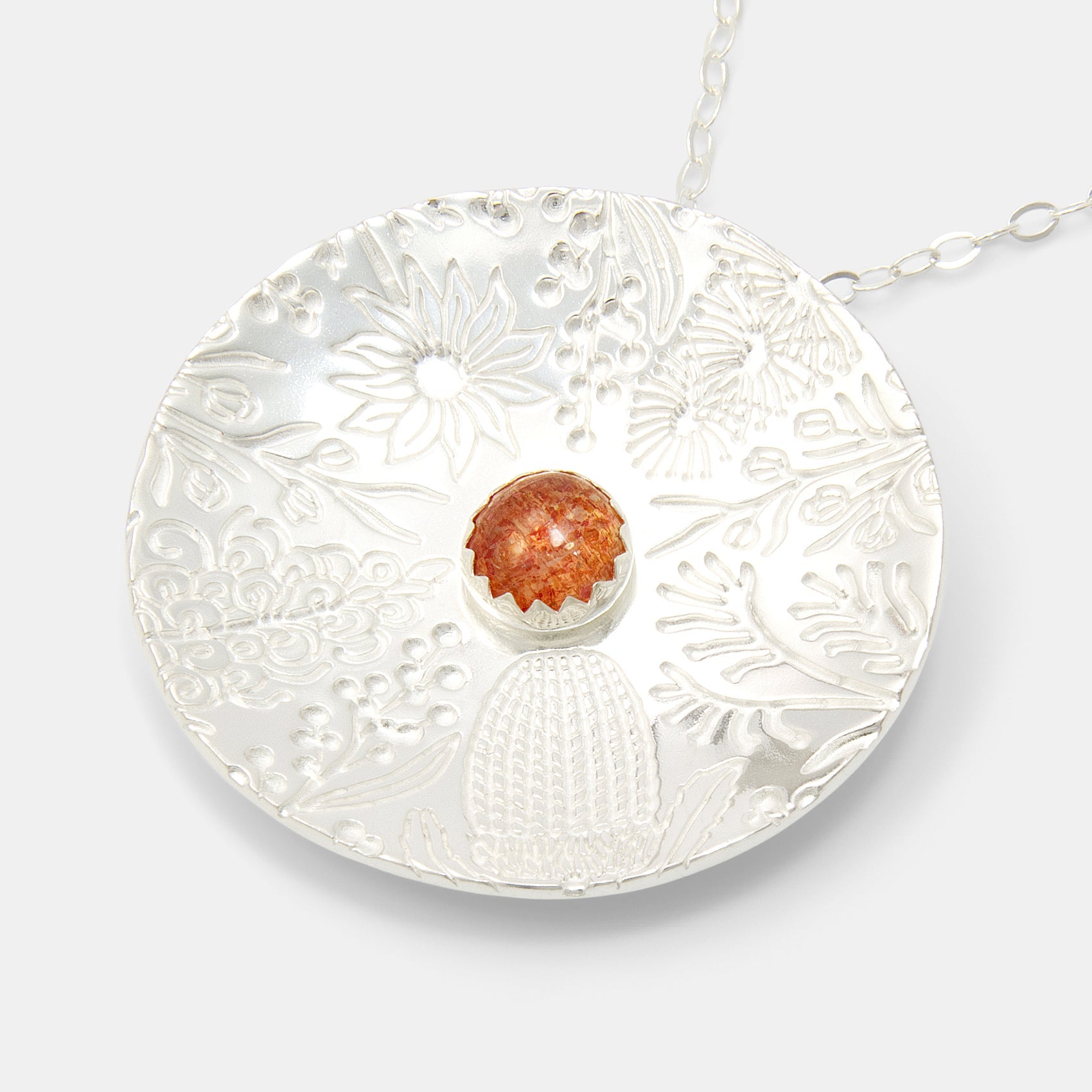 Australian Flora Pattern & Sunstone Necklace - Simone Walsh Jewellery Australia