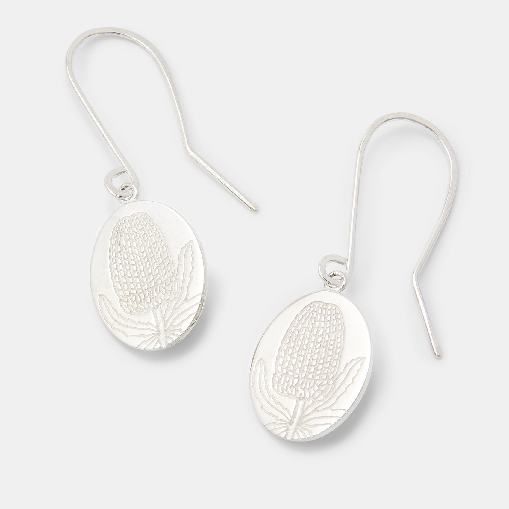 Banksia Oval Silver Drop Earrings - Simone Walsh Jewellery Australia