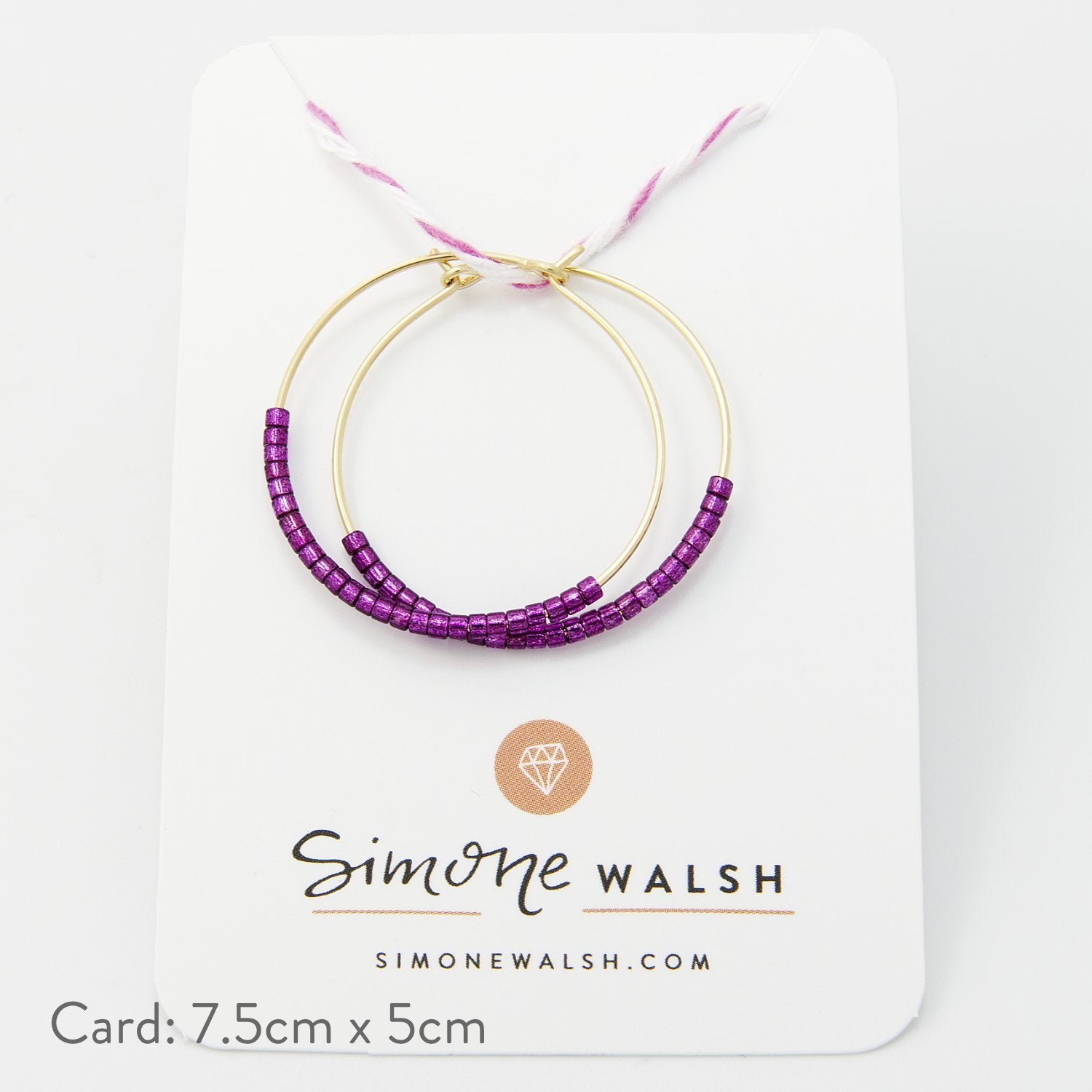 Beaded gold hoop earrings: boysenberry - Simone Walsh Jewellery Australia