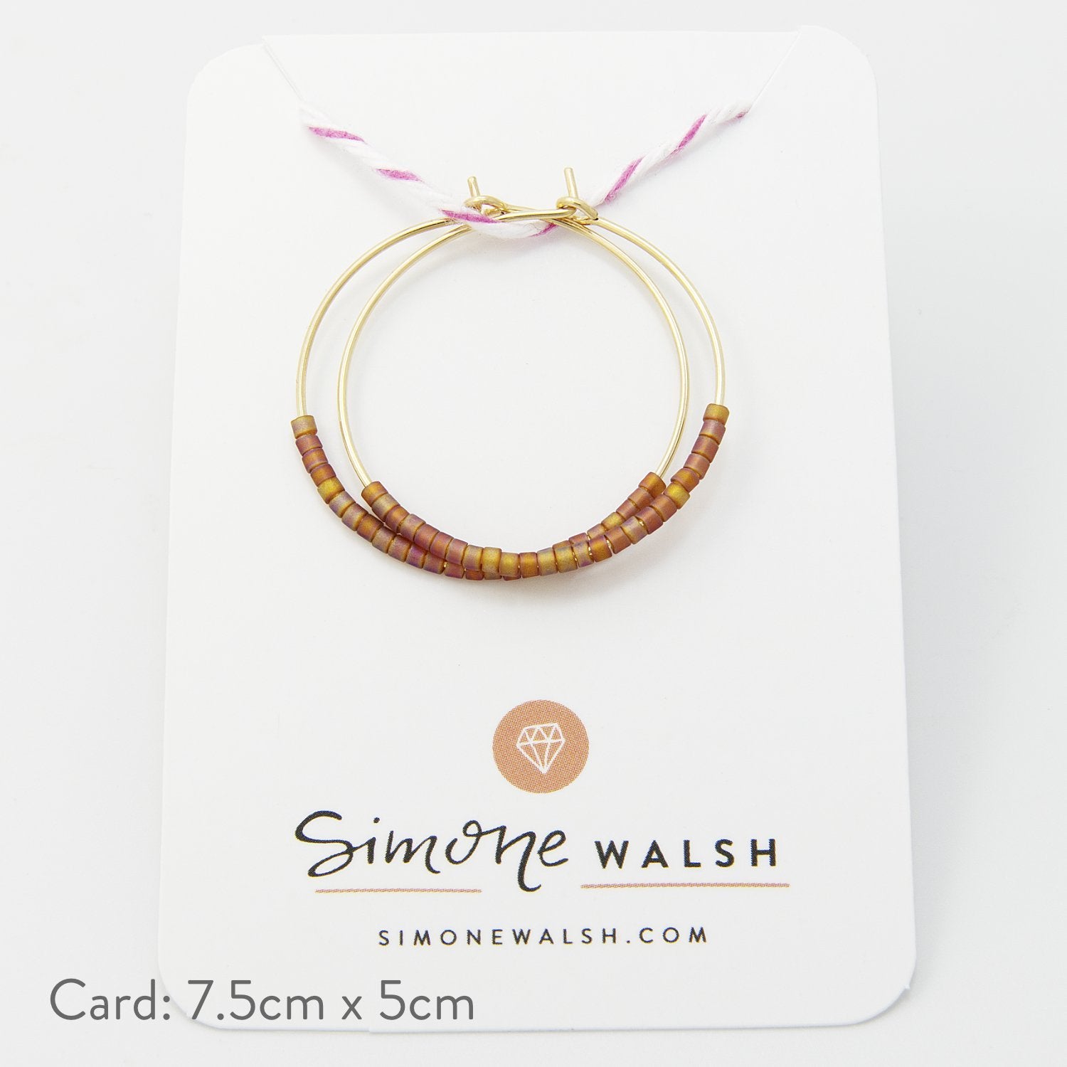 Beaded gold hoop earrings: cola brown - Simone Walsh Jewellery Australia