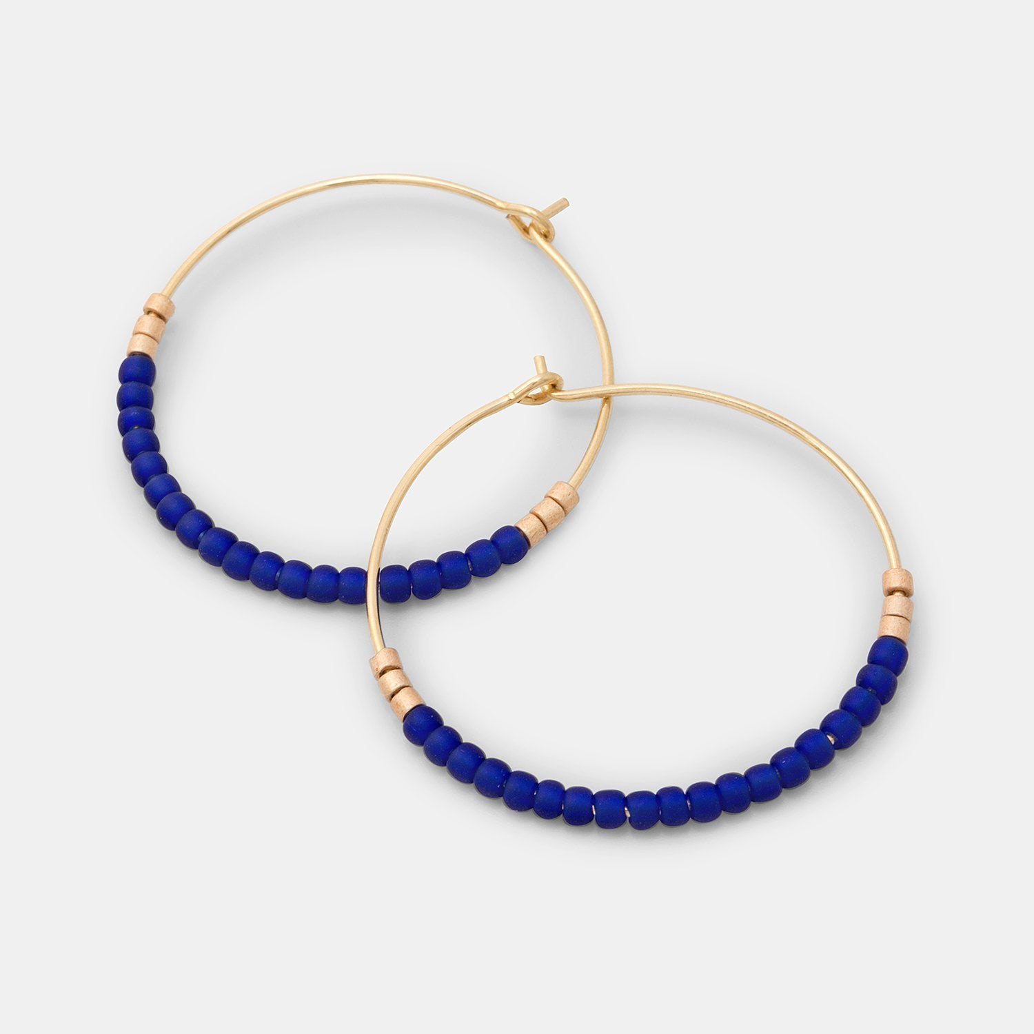 Beaded hoop earrings: blue & gold - Simone Walsh Jewellery Australia