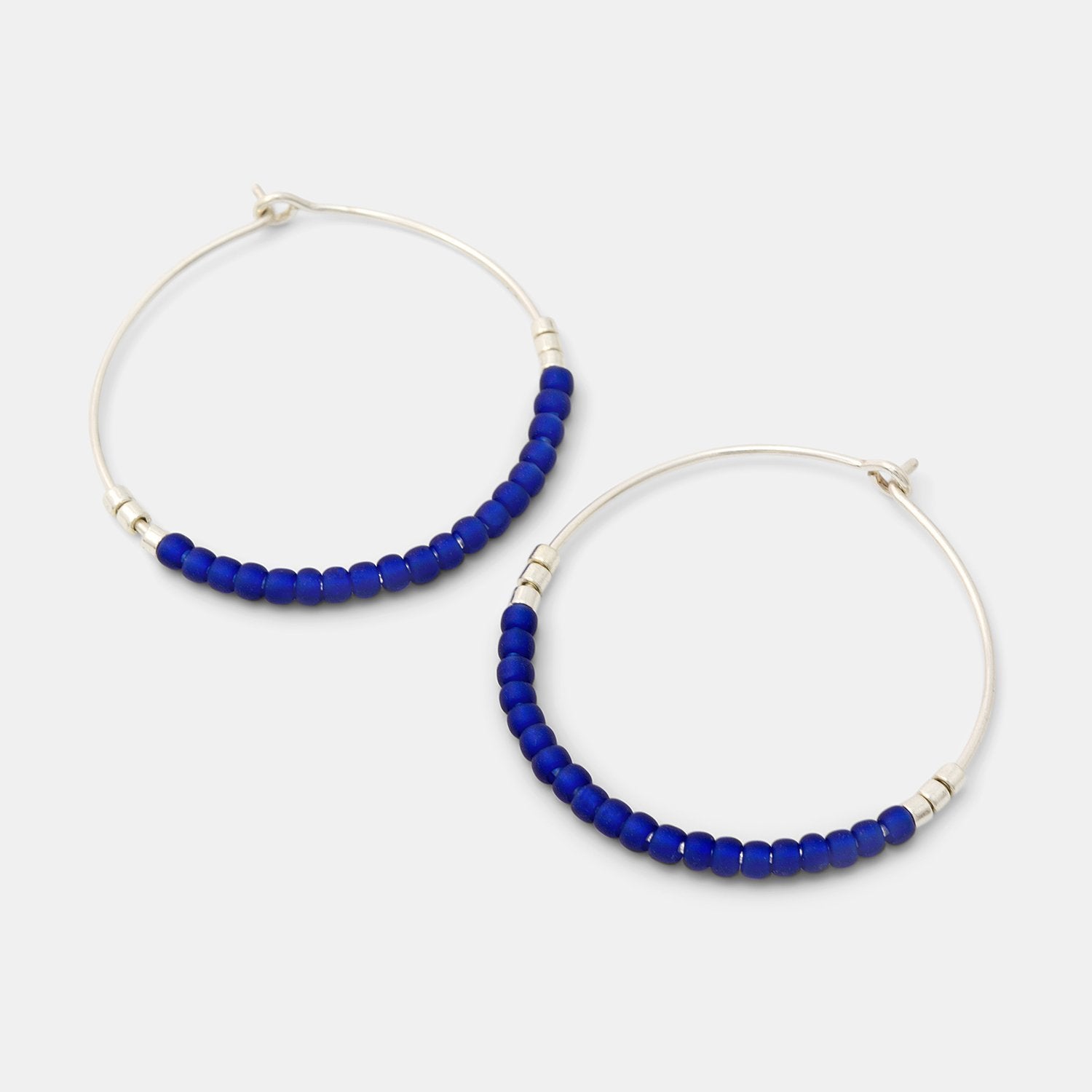 Beaded hoop earrings: blue & silver - Simone Walsh Jewellery Australia