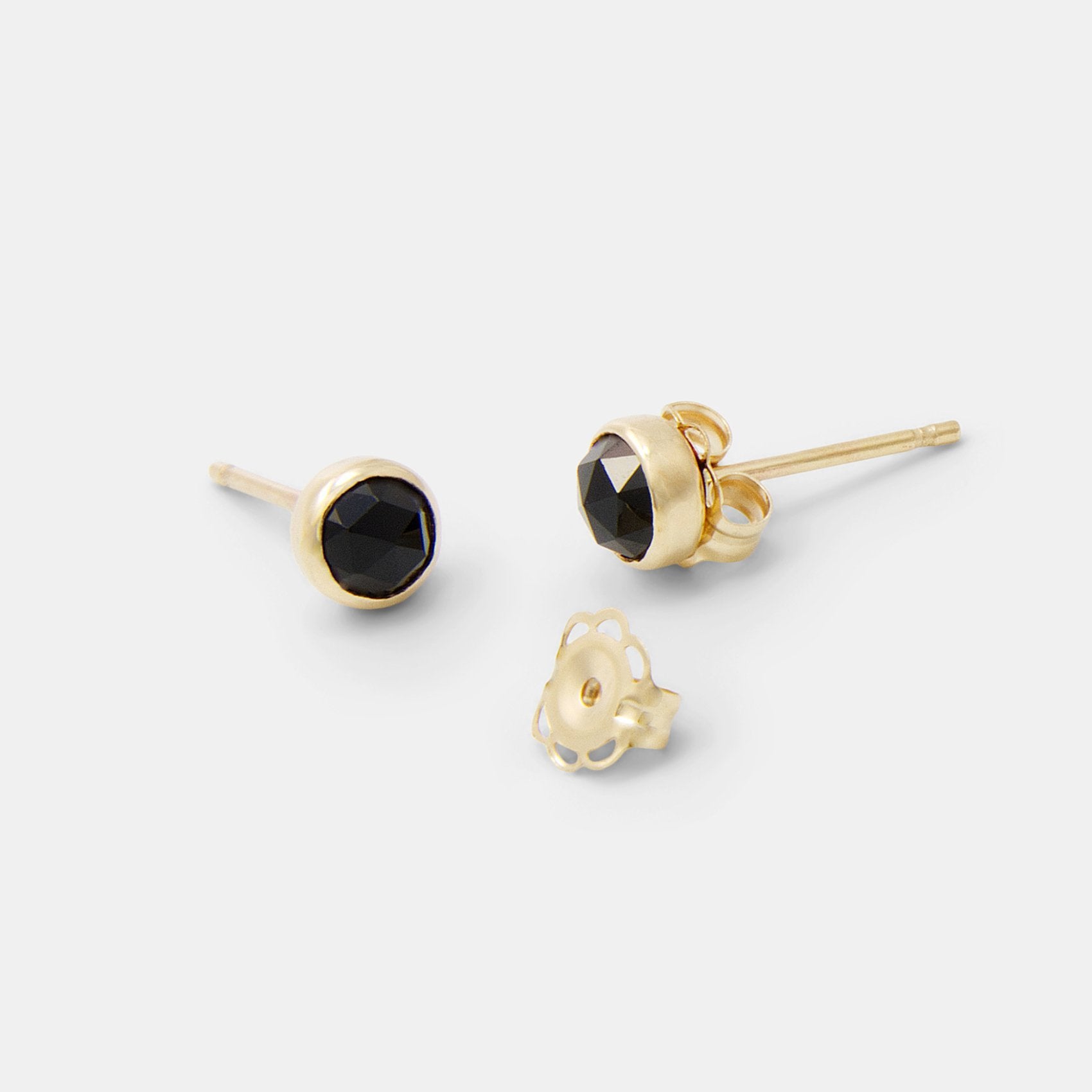 Black spinel & solid gold stud earrings - Simone Walsh Jewellery Australia