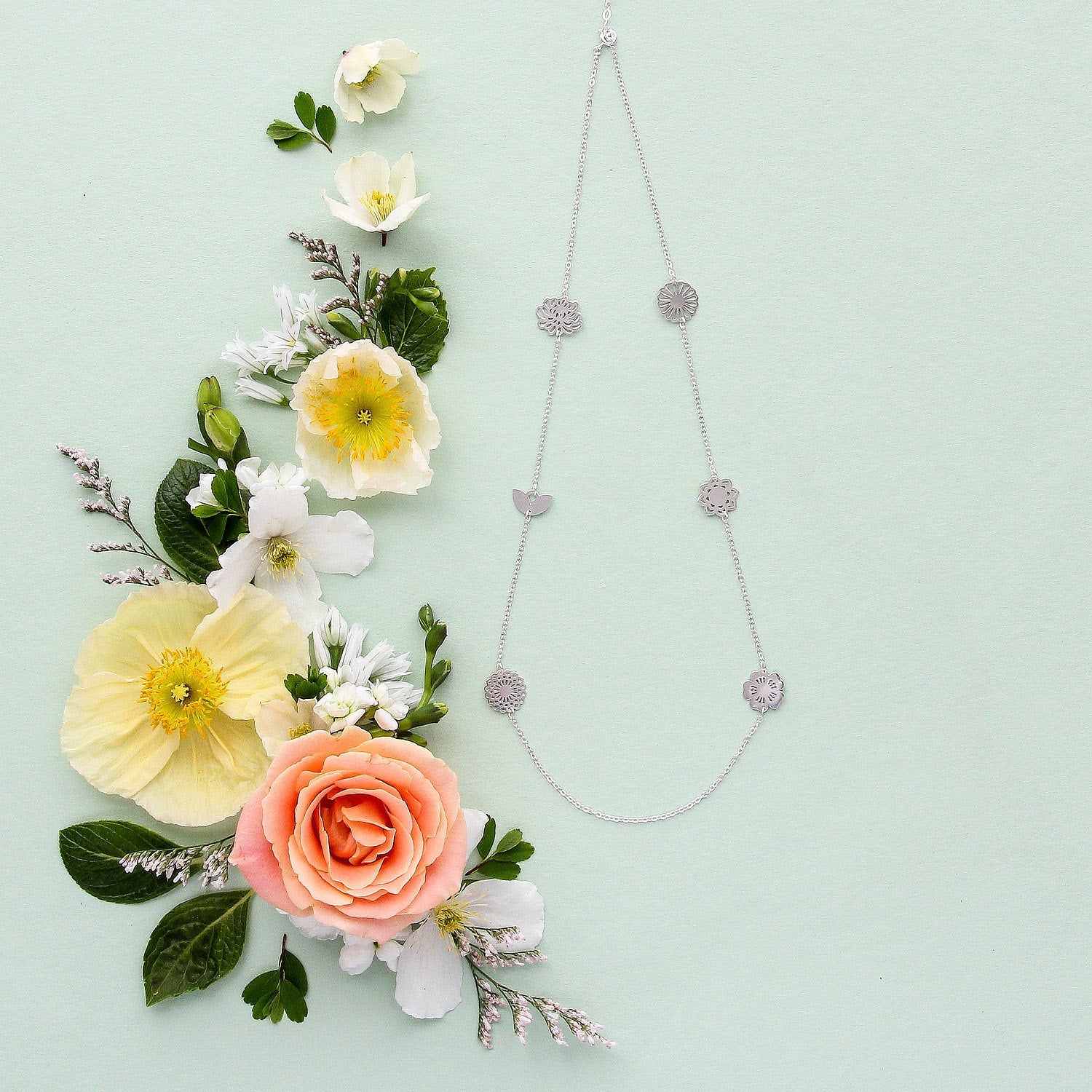 Bouquet silver long necklace - Simone Walsh Jewellery Australia