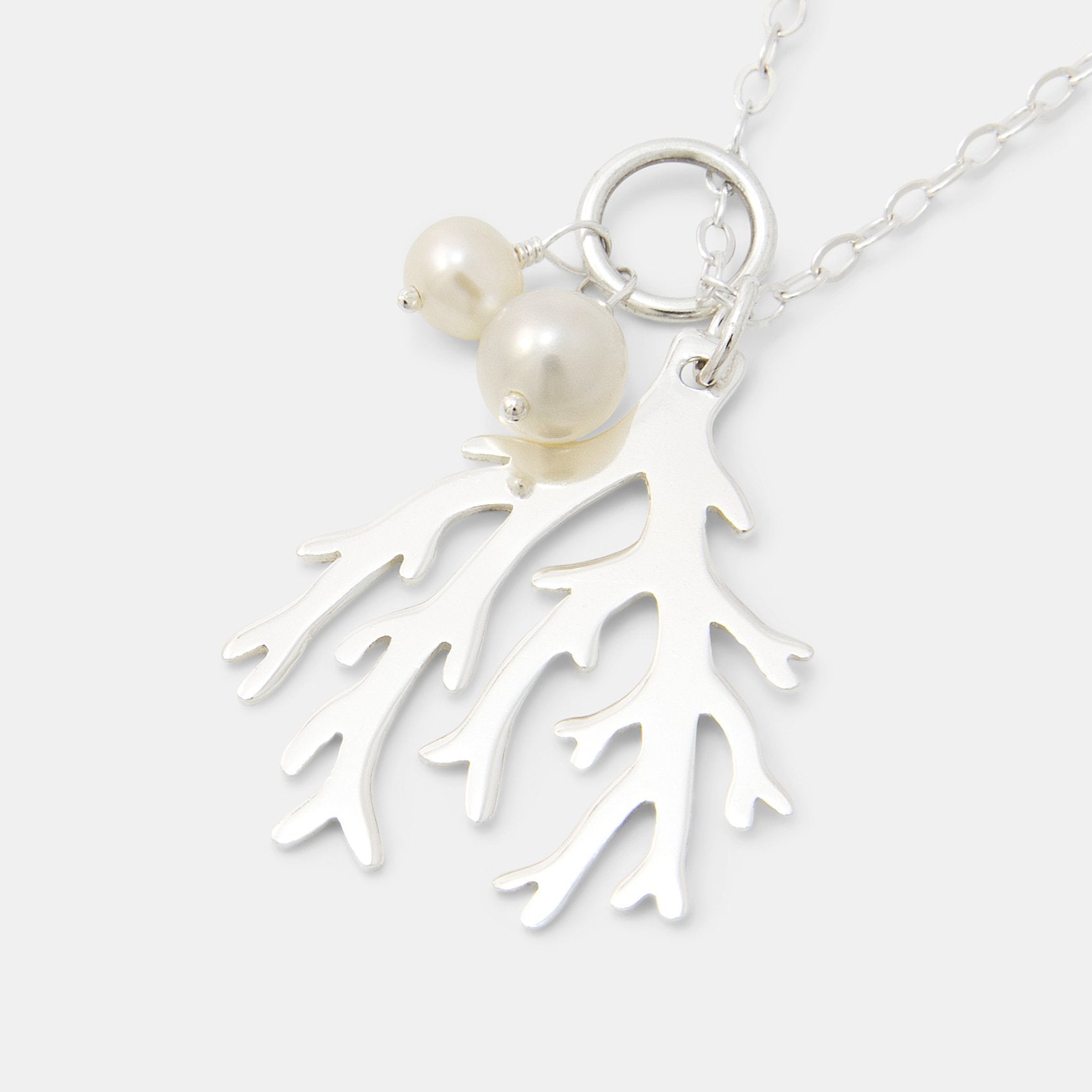 Branch coral & pearls silver pendant necklace - Simone Walsh Jewellery Australia