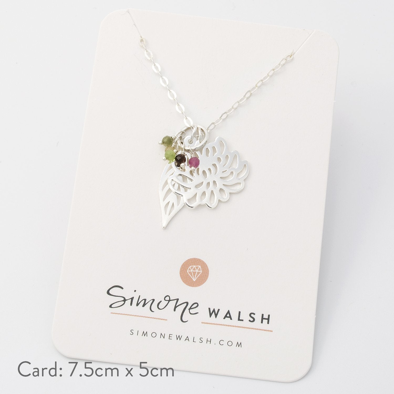 Chrysanthemum, leaf & tourmaline necklace - Simone Walsh Jewellery Australia