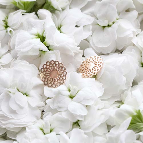 Solid gold stud earrings Australia with dahlia flowers.