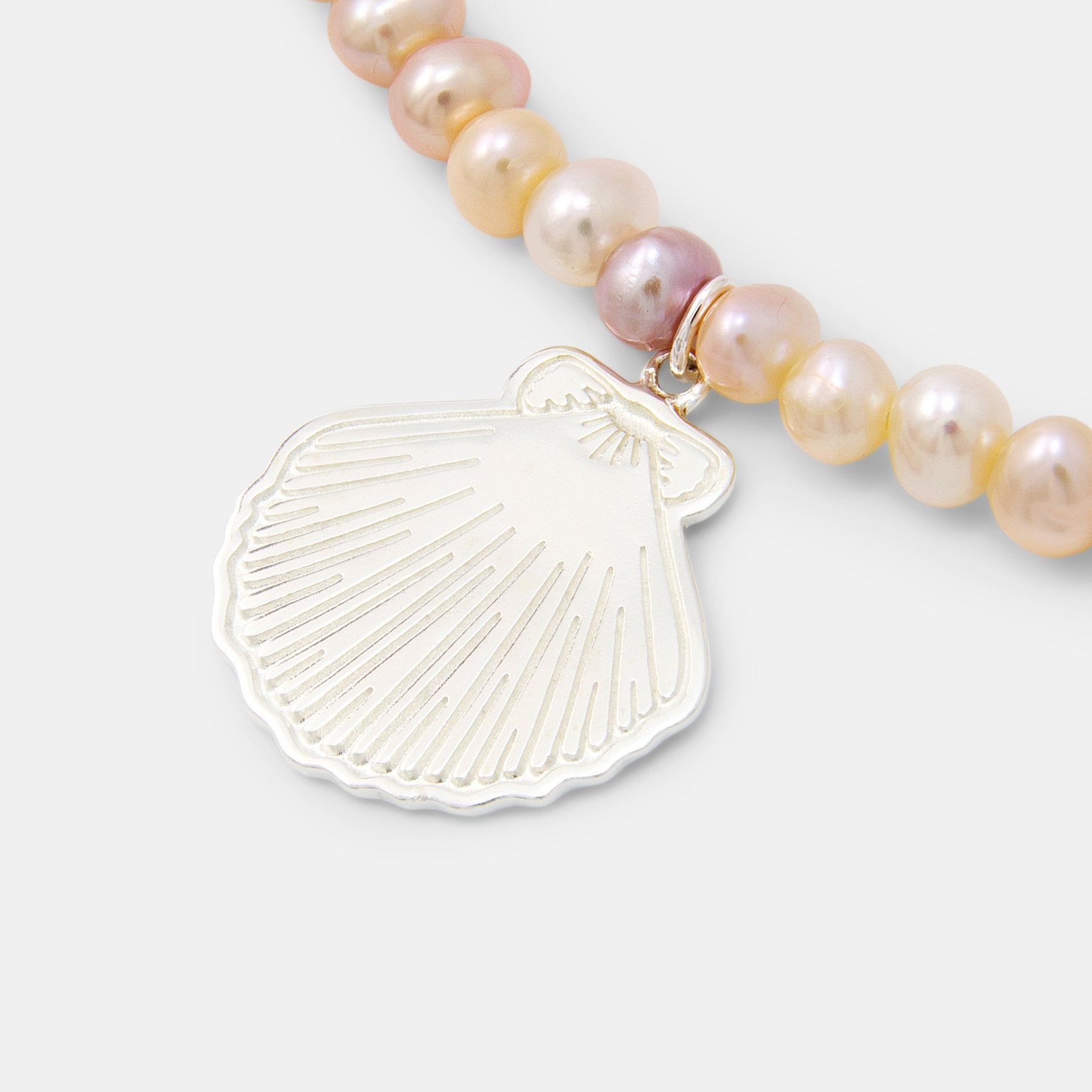 Fan shell pendant on peach pearl necklace - Simone Walsh Jewellery Australia