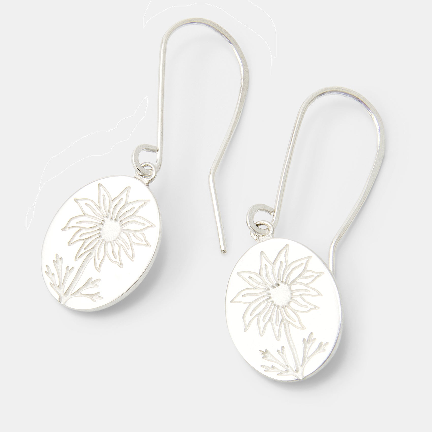 Flannel Flower Oval Silver Drop Earrings - Simone Walsh Jewellery Australia