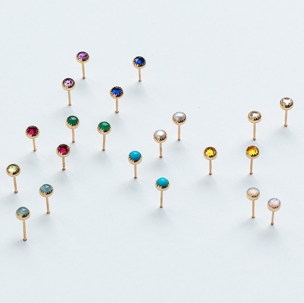 Gemstone solid gold stud earrings