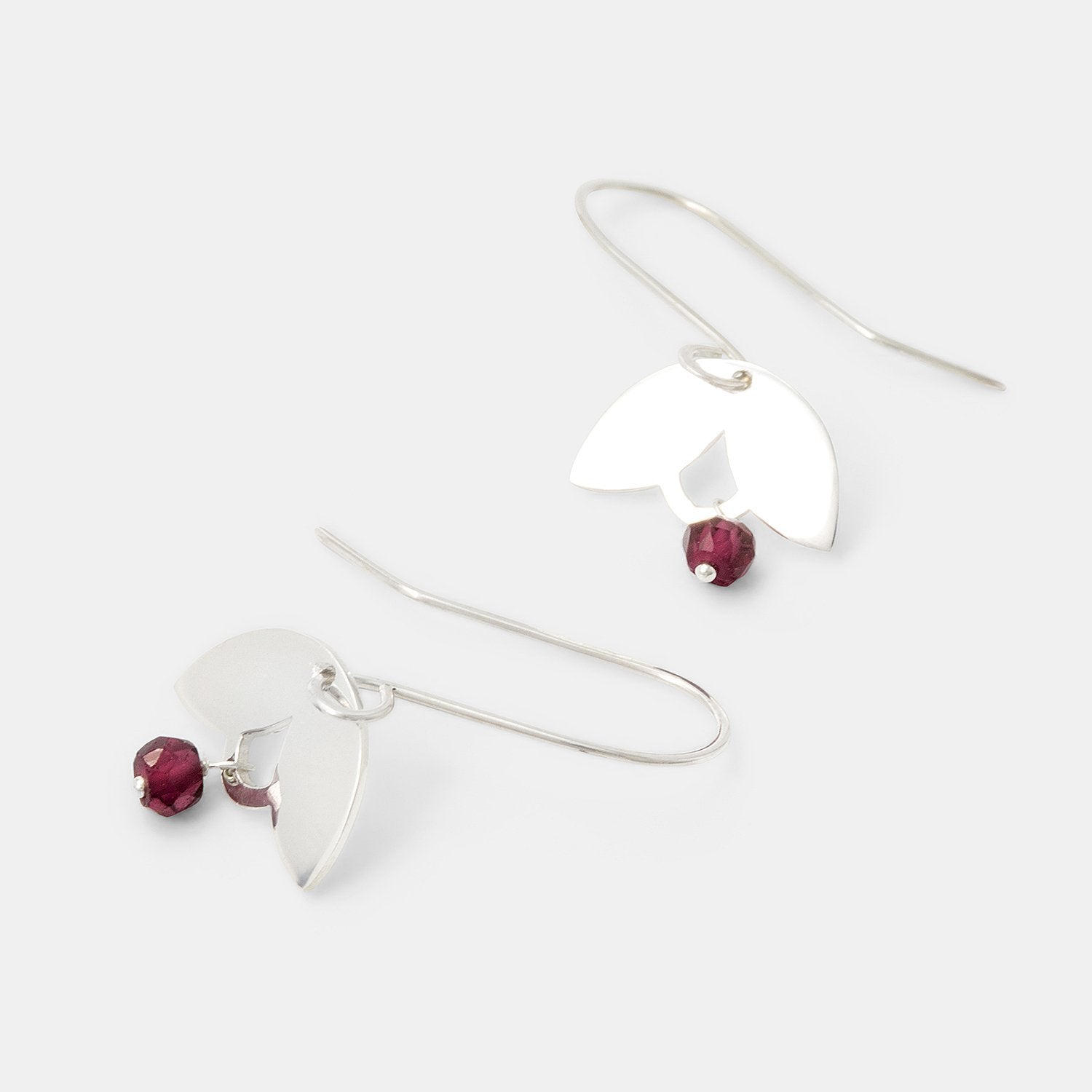Leaves & rose garnet drop earrings - Simone Walsh Jewellery Australia