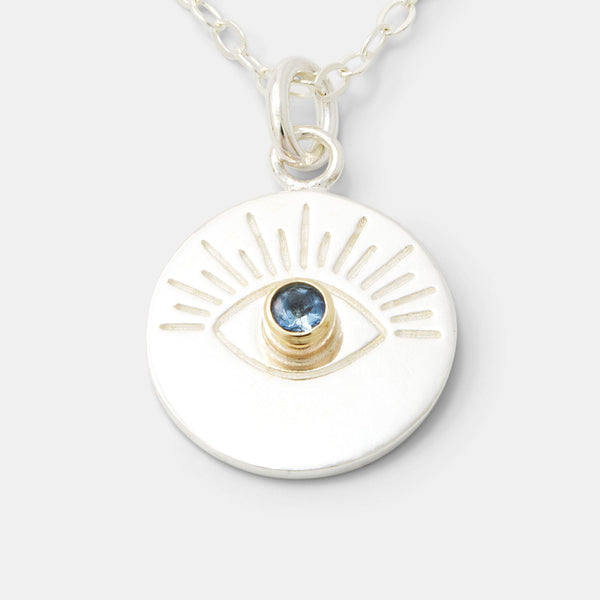 Necklace with pendant: evil eye amulet in silver and gold