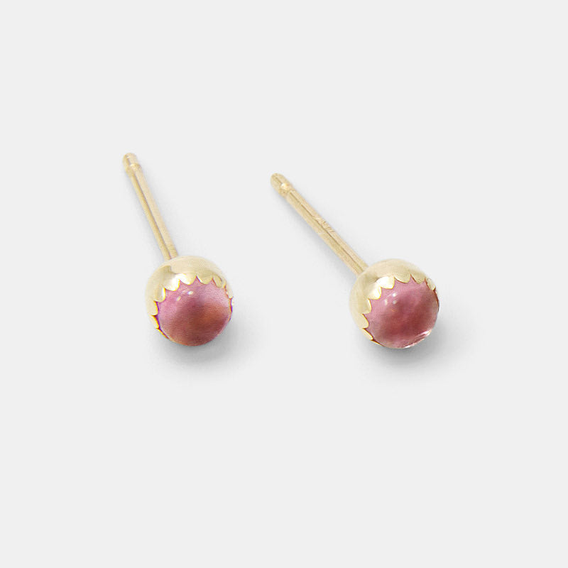 Handmade pink tourmaline and solid gold stud earrings