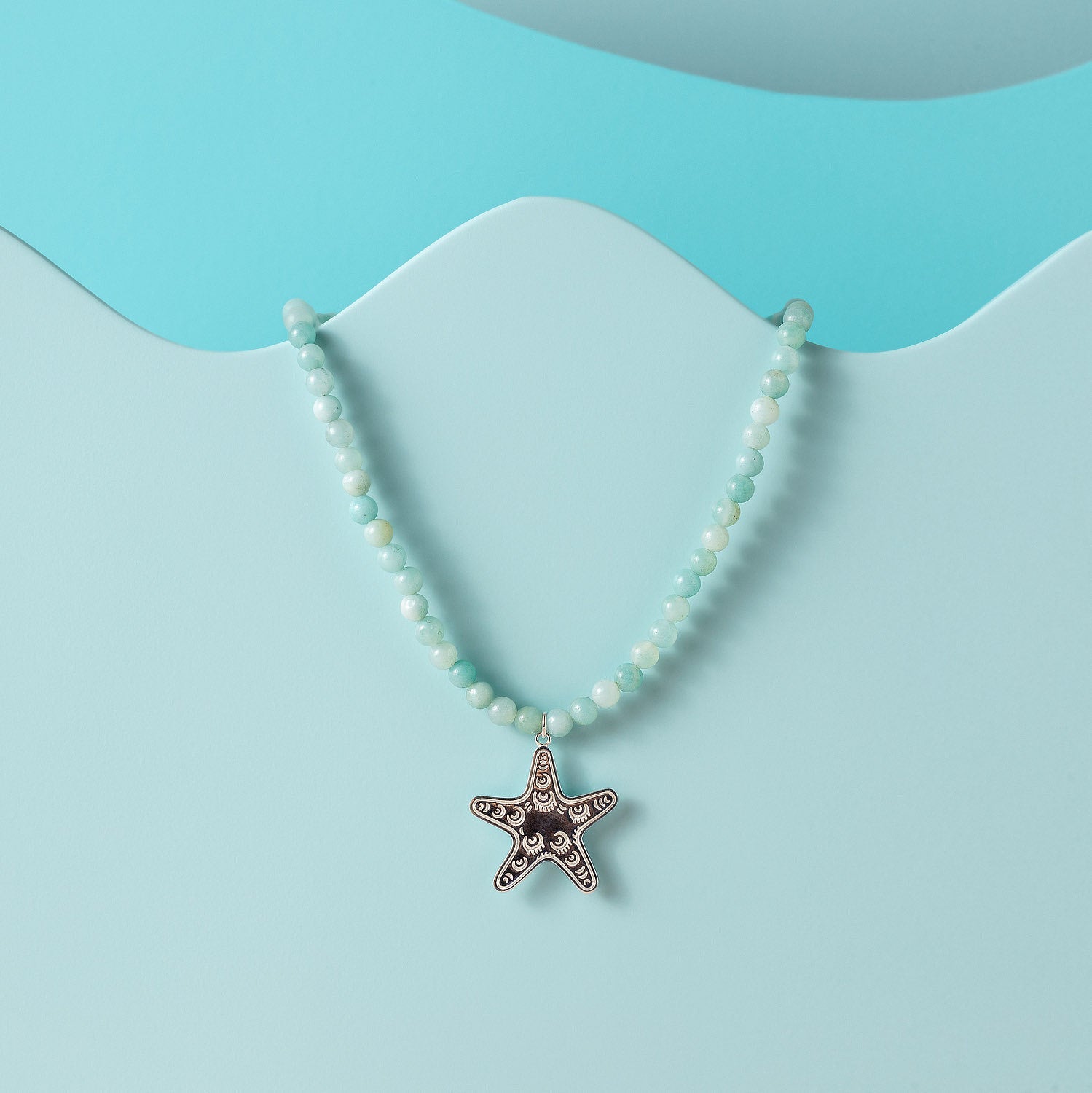 Starfish pendant on amazonite beaded necklace - Simone Walsh Jewellery Australia